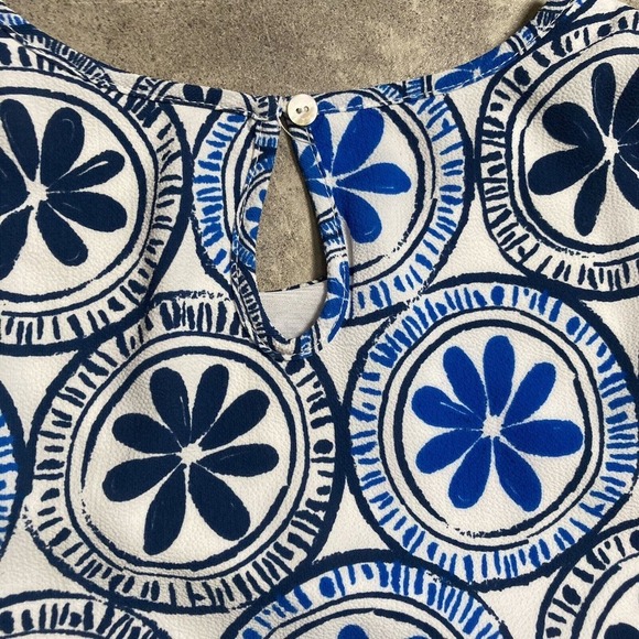 Mudpie Dress Womens Size Medium Blue White Mosaic Print Sleeveless Mini - Picture 8 of 13